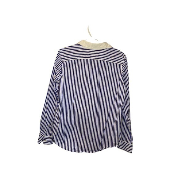 Lauren Ralph Lauren white and blue striped button down polo shirt size 10 - Picture 3 of 4
